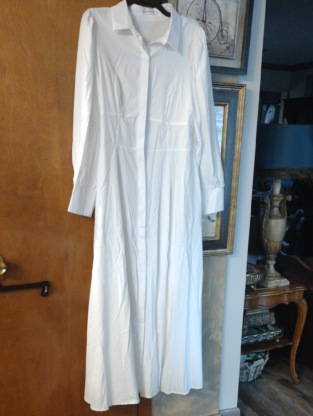 Classic White Long Sleeve Maxi Shirt Dress